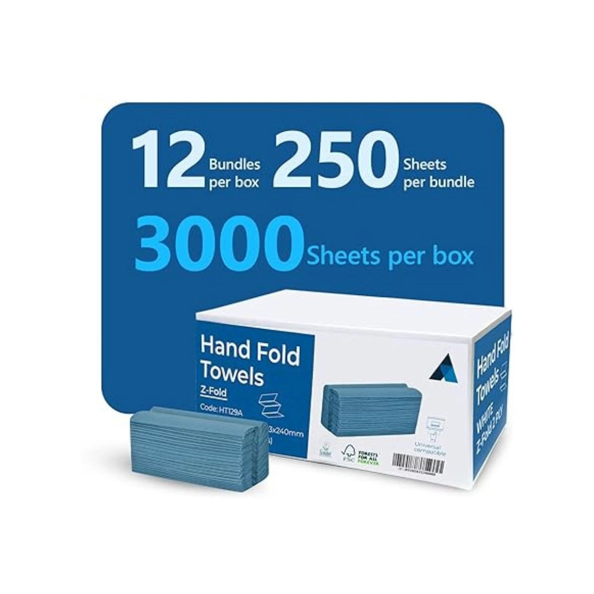 Z-Fold Blue Paper Hand Towel 1 Ply | 3000 Sheets