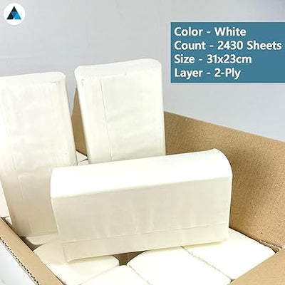 White C Fold Paper Hand Towel, 2 Ply - 2430 Sheets, Extra Soft Recyclable (9150126752054)