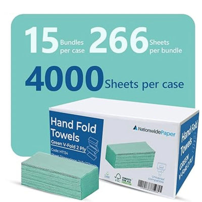 Green V-Fold Paper Hand Towel 1 Ply 4000 Large Sheets