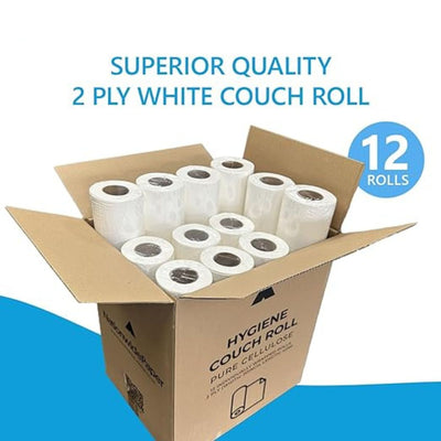 NationwidePaper 2 Ply White Couch Roll Pure Cellulose Extra Strong Hygiene Paper Roll, 20 Inch Wide 40 Meter Long (12 Rolls) (9150186979638)