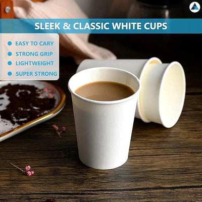 Disposable Single Wall White Paper Cups - Pack of 1000
