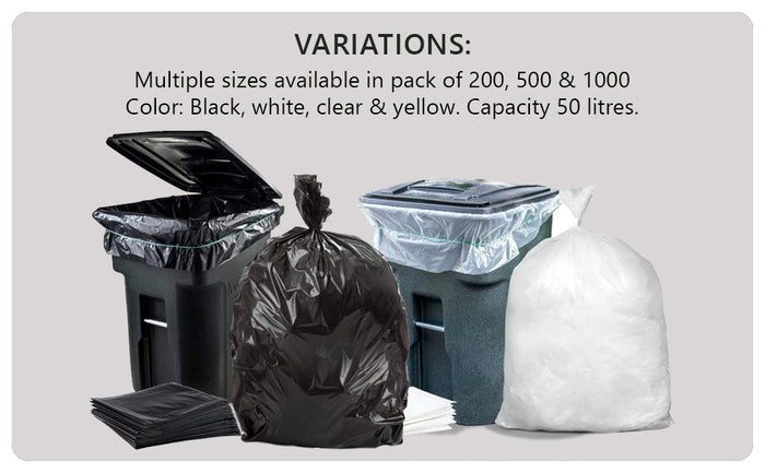 18x29x39 Inches White Medium Duty Black & White Bin Bags (Pack of 200)