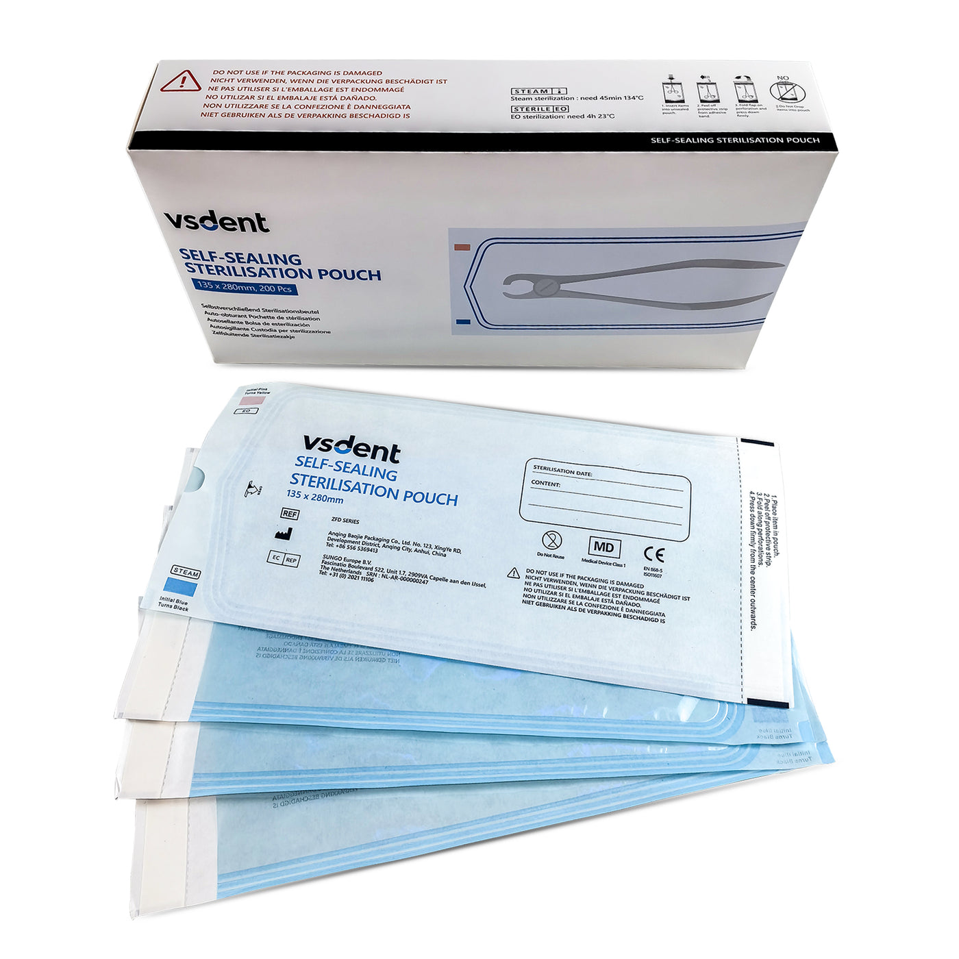 Self Sealing Sterilisation Pouches 135mmx280mm (Pack of 200) (9388148654390)