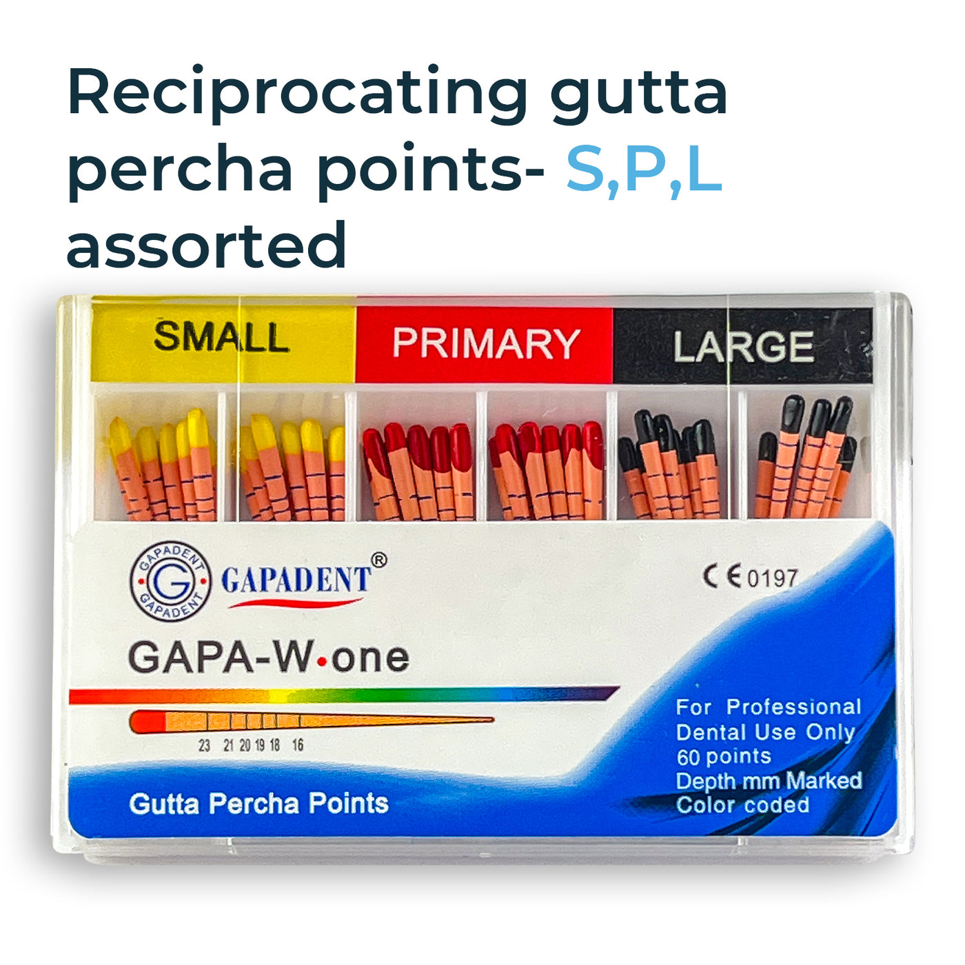 Reciprocating Gutta Percha Points- S,P,L Assorted (pack of 60) (4120000168035)