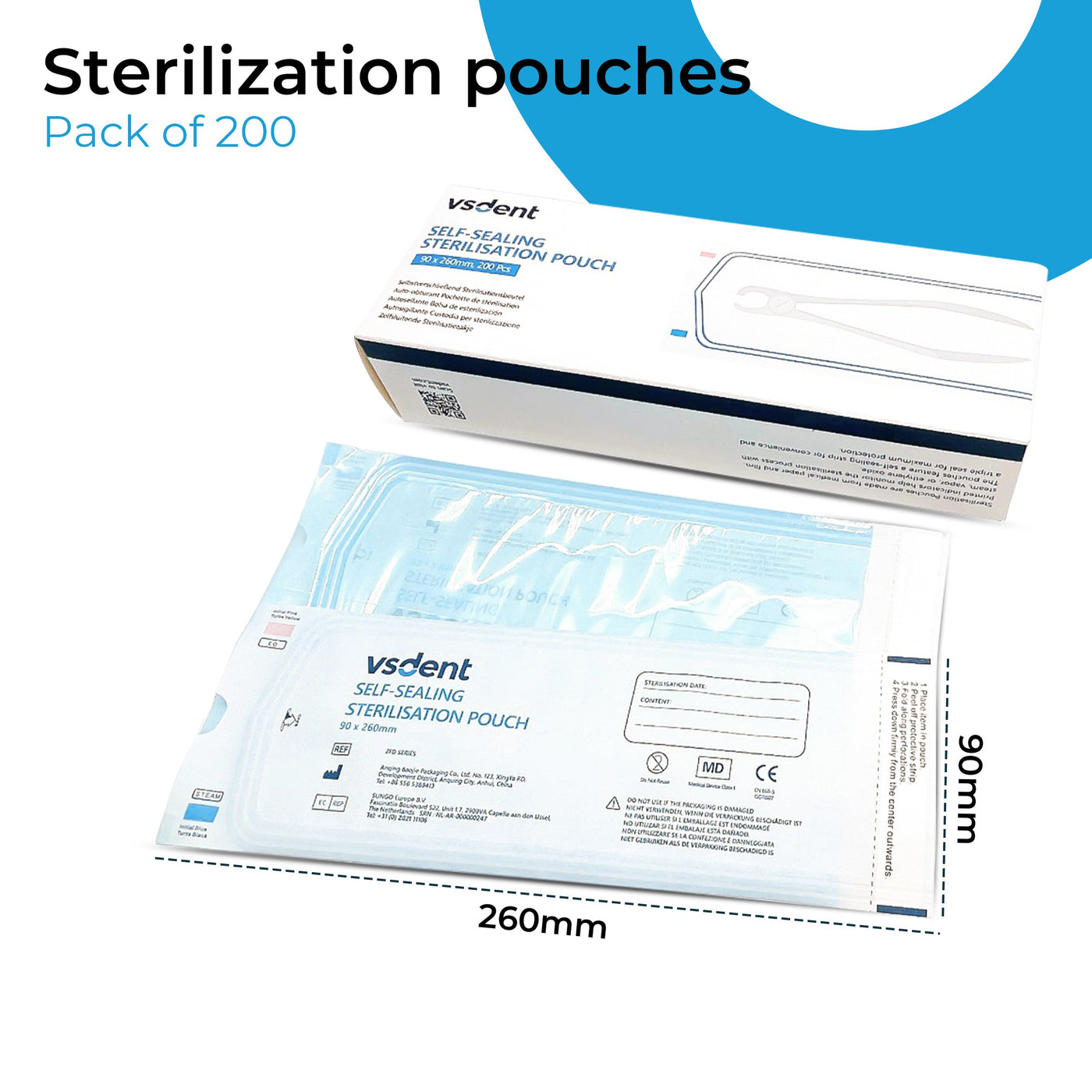 Self Sealing Sterilisation Pouches 90x260mm (Pack of 200) | Default Title | VSDent