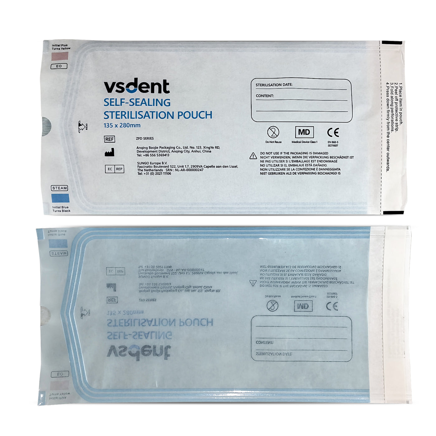 Self Sealing Sterilisation Pouches 135mmx280mm (Pack of 200) (9388148654390)