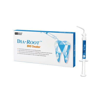 Image of a dental product called "Bioceramic Root Canal Sealer" by VSDent. The package shows a stylized tooth and a syringe, likely containing the calcium silicate-based MTA sealer material. This Bioceramic Root Canal Sealer is used for root canal treatments, featuring bioactive and antibacterial properties. (9480110473526)