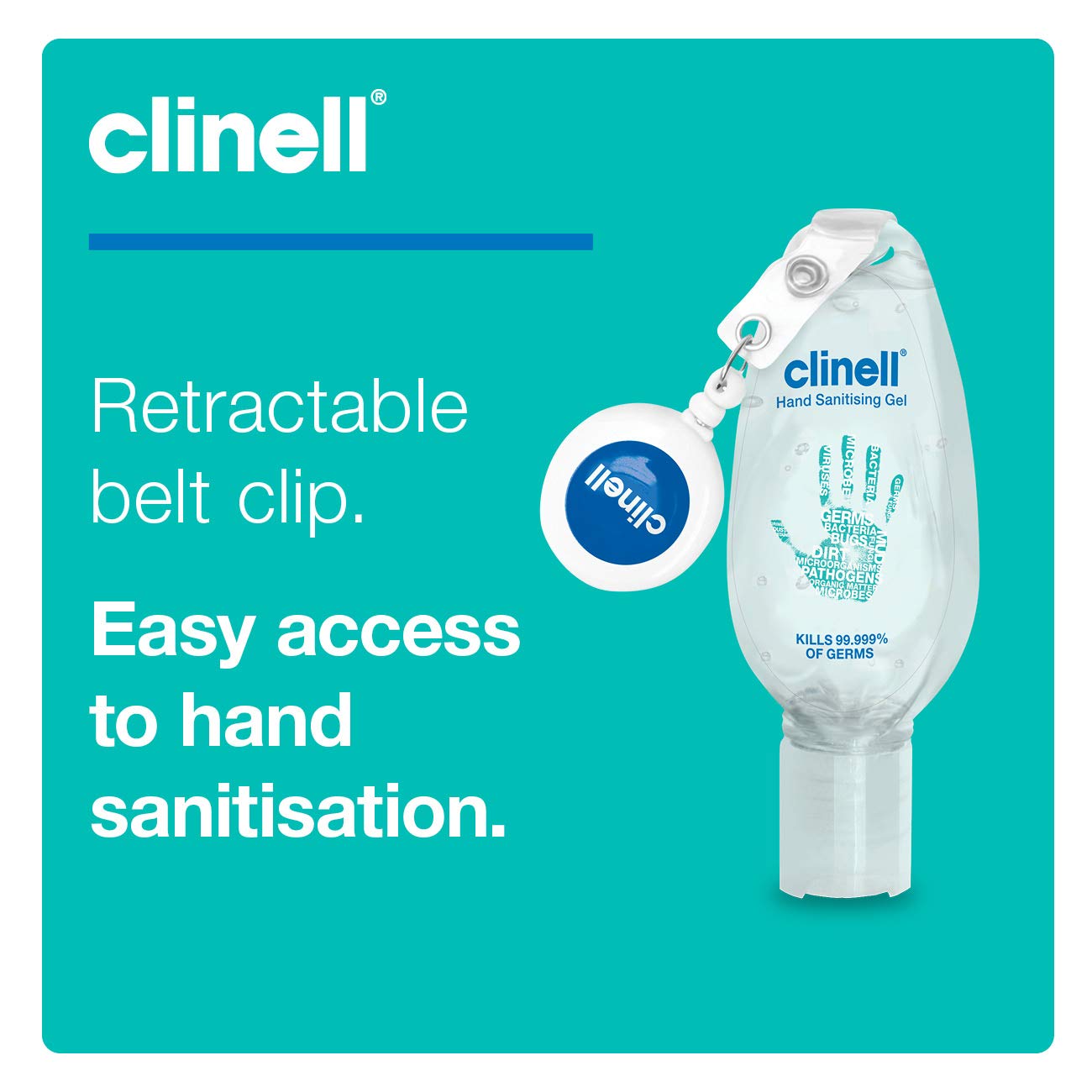 Clinell Hand Sanitising Alcohol Gel with Retractable Clip 50ml (8128708706614)
