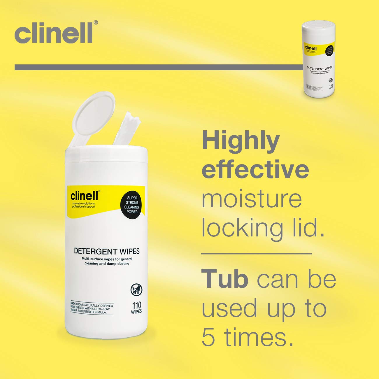 Clinell Detergent Tub 110 - 110 Wipes Per Tub (8126807933238)
