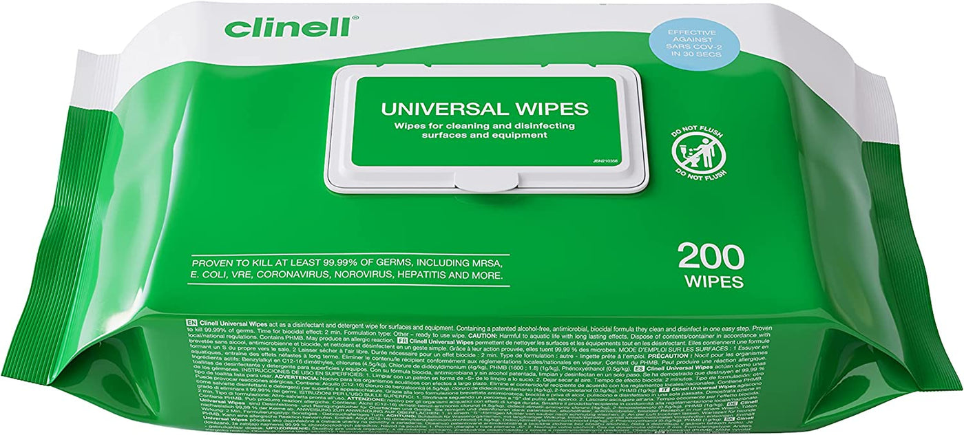 Clinell Universal Wipes 200 - 200 Wipes Per Pack (8110966145334)