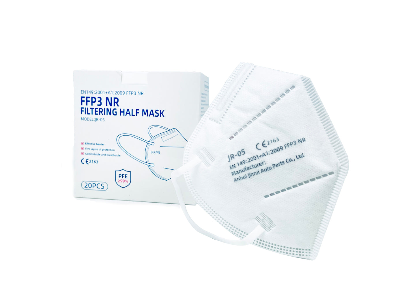 FFP3 Face Masks UK, Pack of 20,  CE 2163 Certified, 5 Layers of Protection, High BFE Filter Efficiency Of ≥99%, Easy Breathable, Recommended by Healthcare Professionals and for General Public (6838714204259)