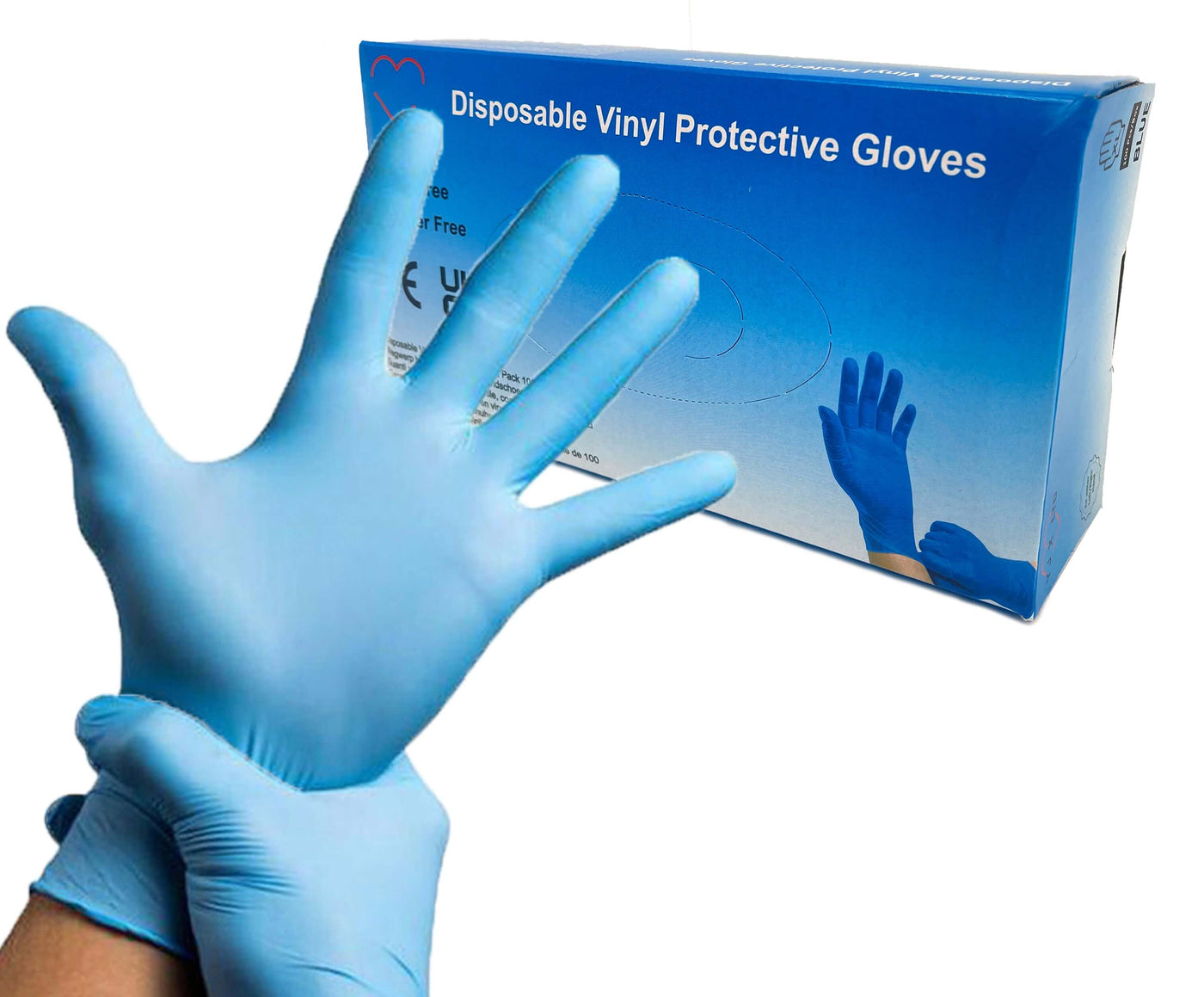 Blue Vinyl Gloves, Pack of 100, CE & EU Certified, Powder & Latex Free, Two-Handed, Multi-Purpose Disposable Gloves, Extra Strong, For home, kitchen, catering, restaurant. (6838757163107)