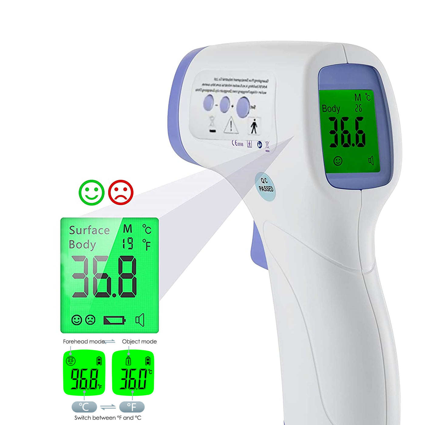 Digital Infrared Thermometer for Adults, Children, & Infants, CE Approved UK, Non-Contact Forehead Thermometer, Fever Alarm, Instant, Accurate & Fast Reading, 3 Color Lighting Display (6838809460835)