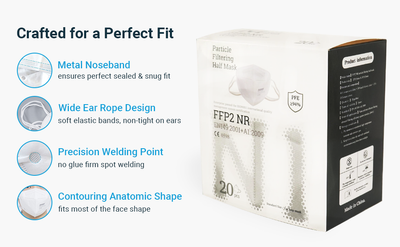 FFP2 Face Masks UK, 20x Pcs, CE 0598 Certified, 5 Layer Protection, High BFE Filter Efficiency Of ≥94%, Easy Breathable, Recommended by Healthcare Professionals (6838338256995)